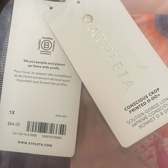 NWT Athleta Conscious Crop Top Printed 1X. Vibrant Pink Orchid. - Picture 9 of 9